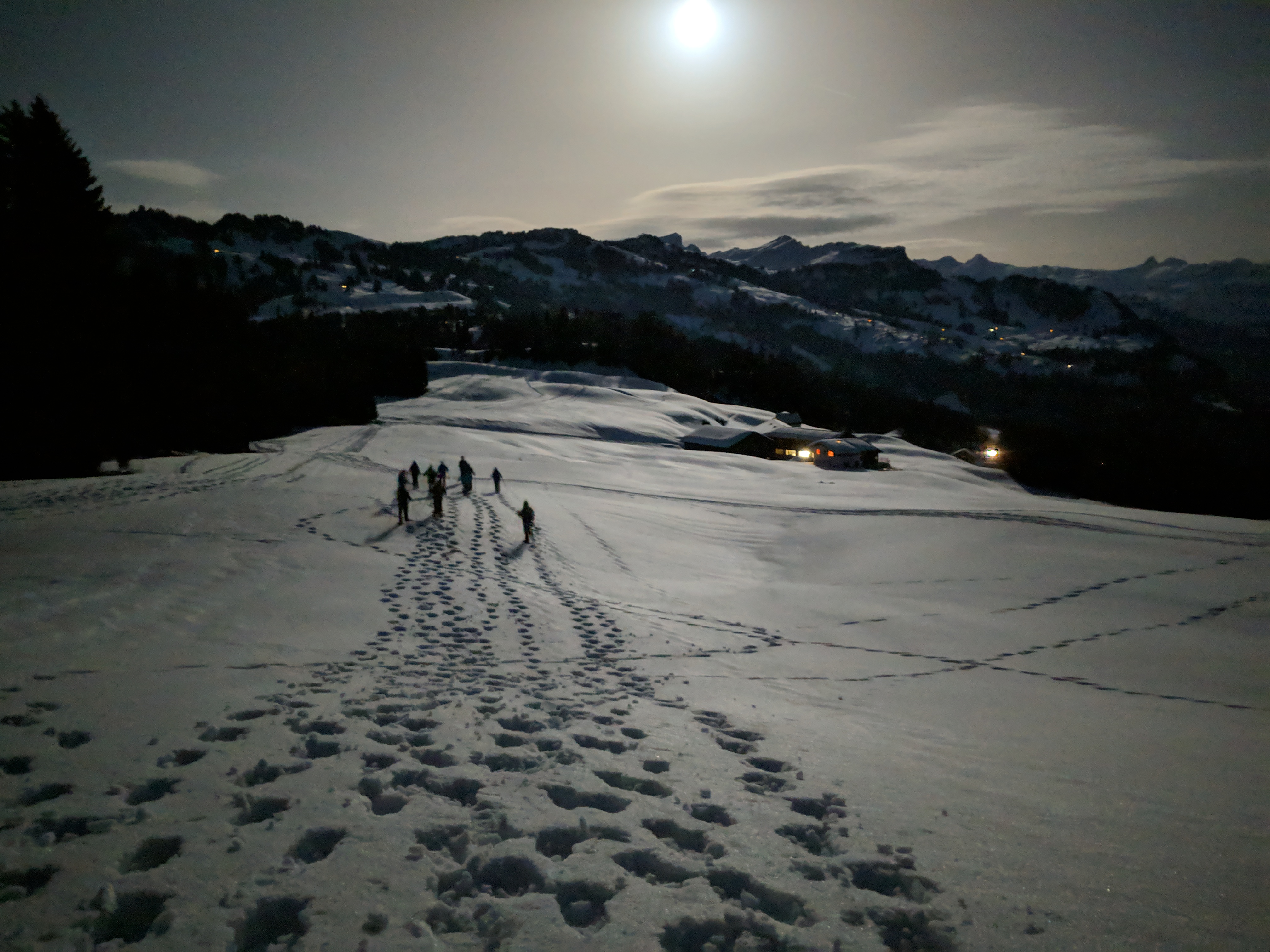 Full moon snowshoeing